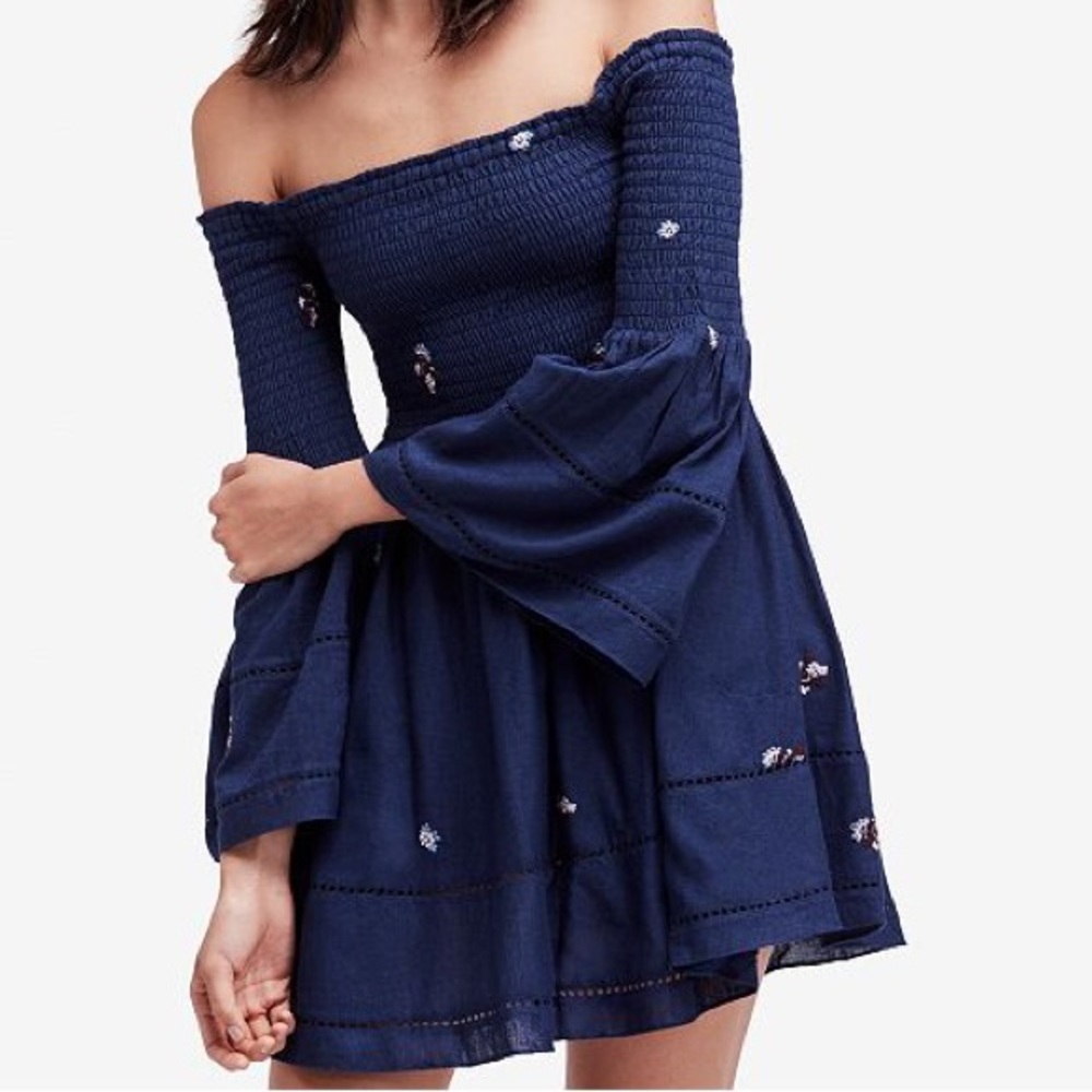 Free People Off-The-Shoulder Dress in Navy Blue